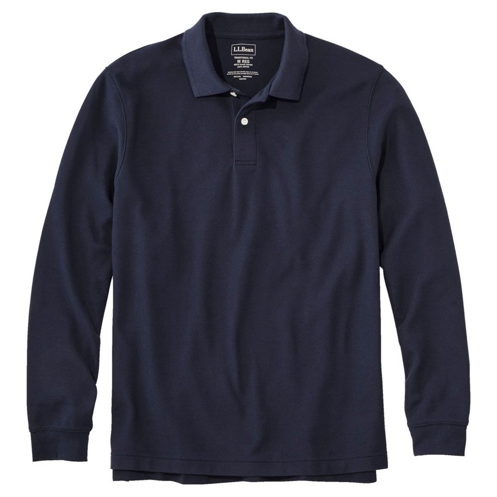 L.L. Bean Men's Navy Blue Wrinkle Resistant Double L Pique Polo Shirt Size Large